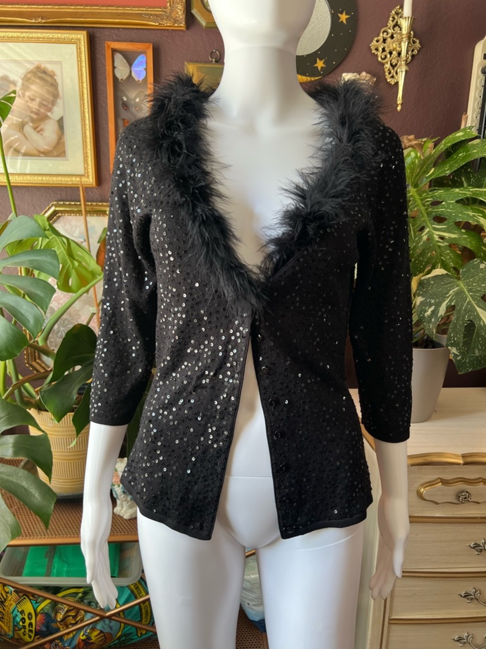 Betsey Johnson New York Silk Sequin Cardigan Size Large